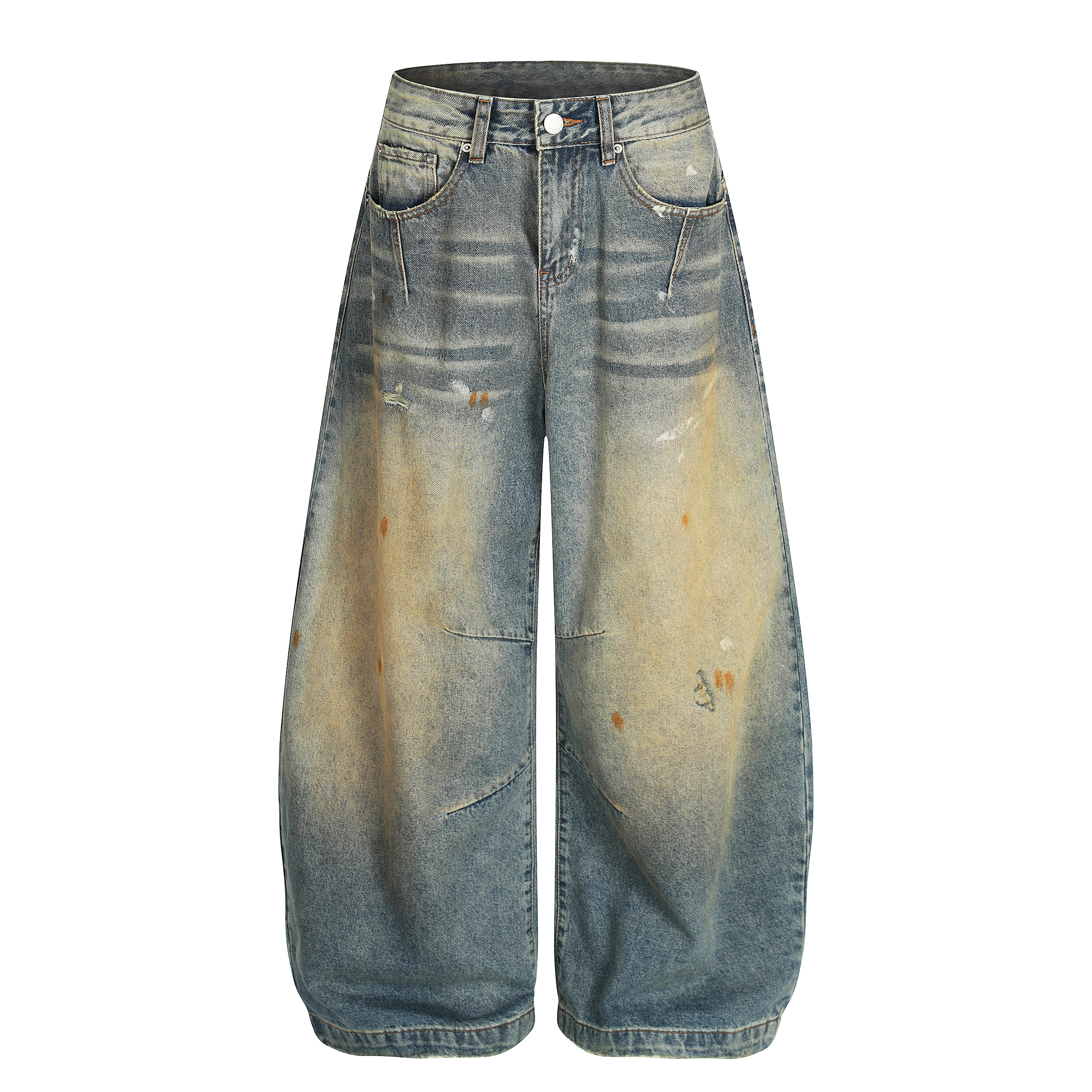 行星世界美式复古水洗做旧牛仔裤男女宽松休闲百搭情侣长裤