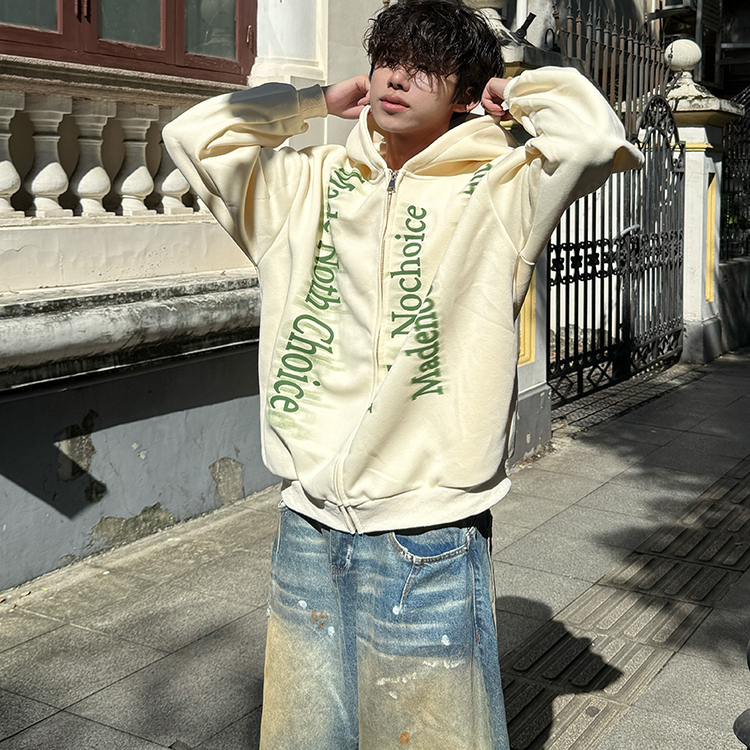 行星世界美式高街vibe开衫卫衣男装秋款衣服重磅连帽外套潮牌痞帅