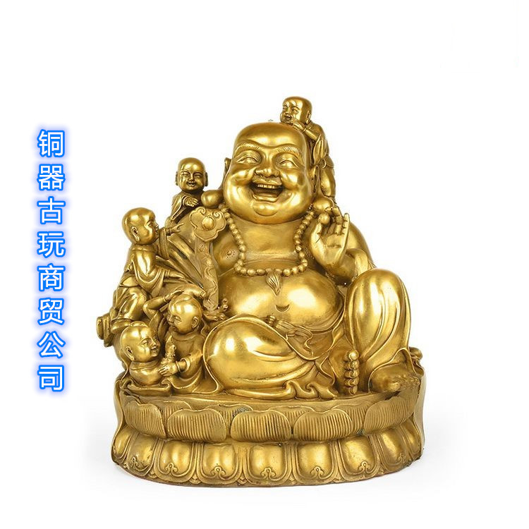 纯铜弥勒佛像大肚笑佛家用招财供奉佛像风水装饰五子佛弥勒佛摆件