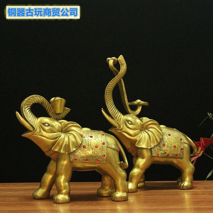 纯铜大象风水客厅摆件一对吸水象铜象工艺品店铺客厅开业礼品