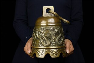 纯铜龙钟风铃黄铜铸造仿古钟小号寺庙风钟六字真言钟做旧声音清脆