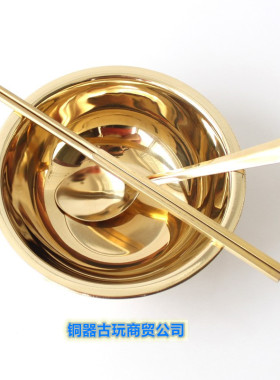 黄铜加厚碗铜筷子铜汤勺纯铜餐具三件套补充铜元素白斑克星摆件