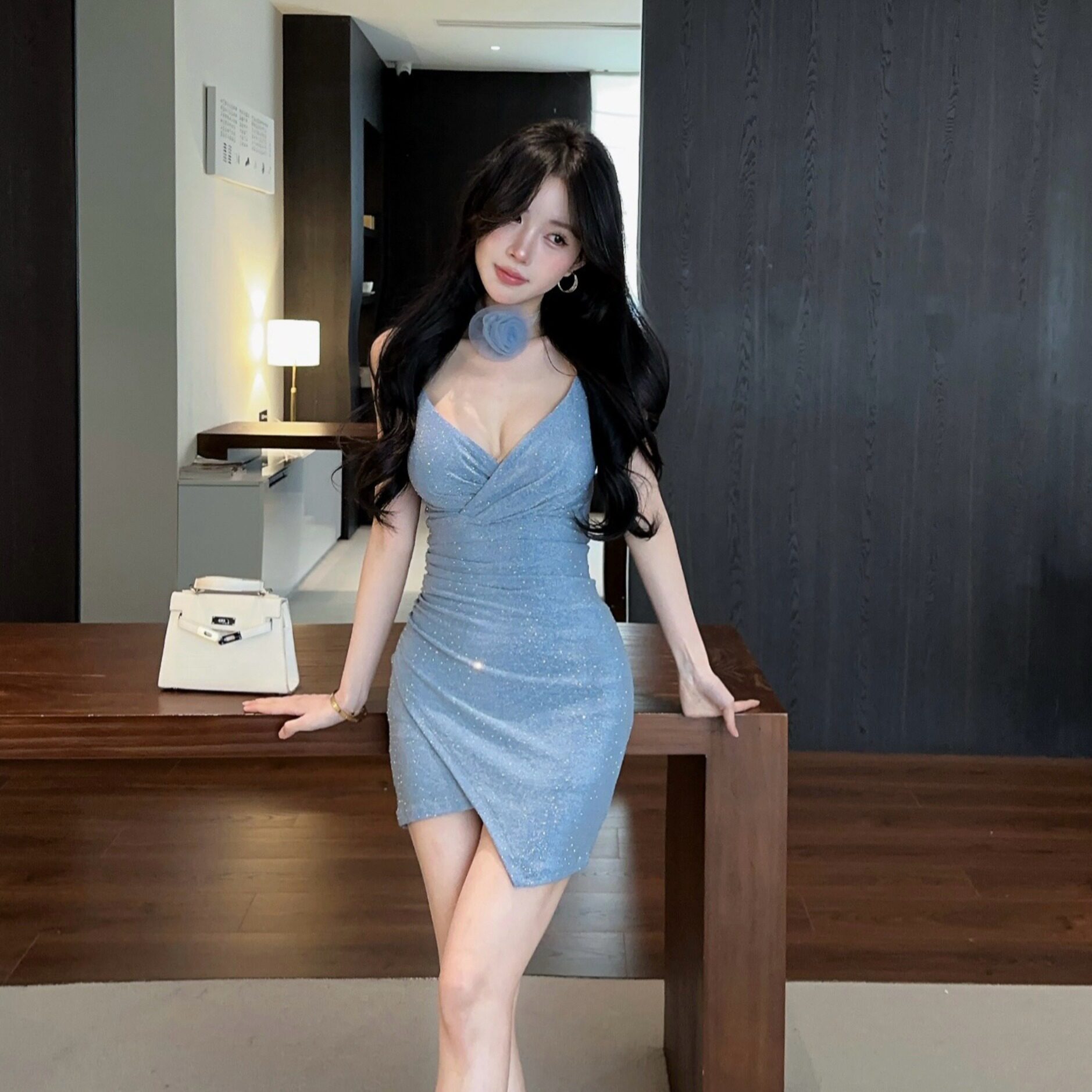 辣妹性感低胸紧身包臀不规则短裙夜店ktv工作服带胸垫吊带连衣裙