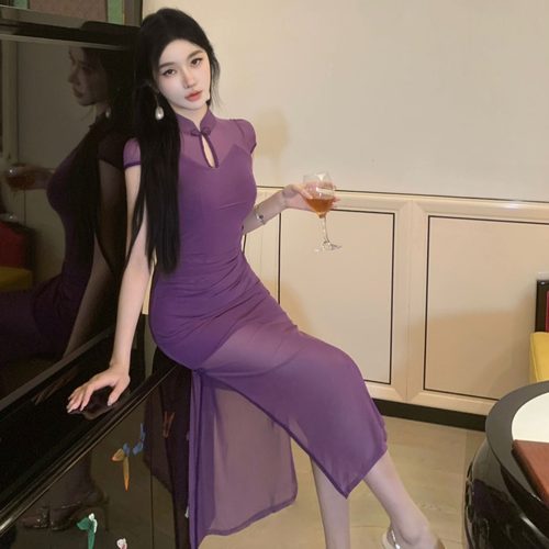 优雅演出年轻款开叉旗袍显白显瘦