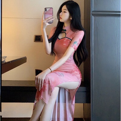 复古风表演中长款镂空改良旗袍