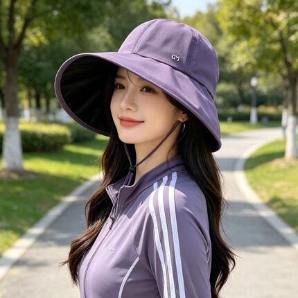遮阳帽女大帽檐速干防水遮阳渔夫帽黑胶户外出游可折叠防晒太阳帽