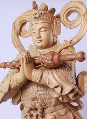 香樟木神像关公左右护法家用韦陀