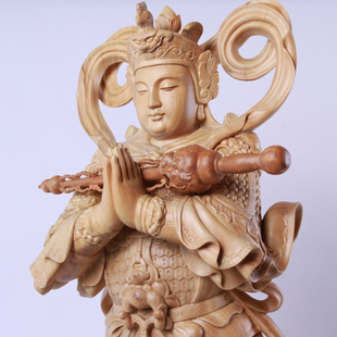 新品香樟木雕韦陀佛像贴金神像关公左右护法家用佛像摆件定制