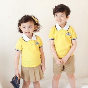 小学生校服定制新款幼儿园园服夏季纯棉运动会演出服班服套装黄色