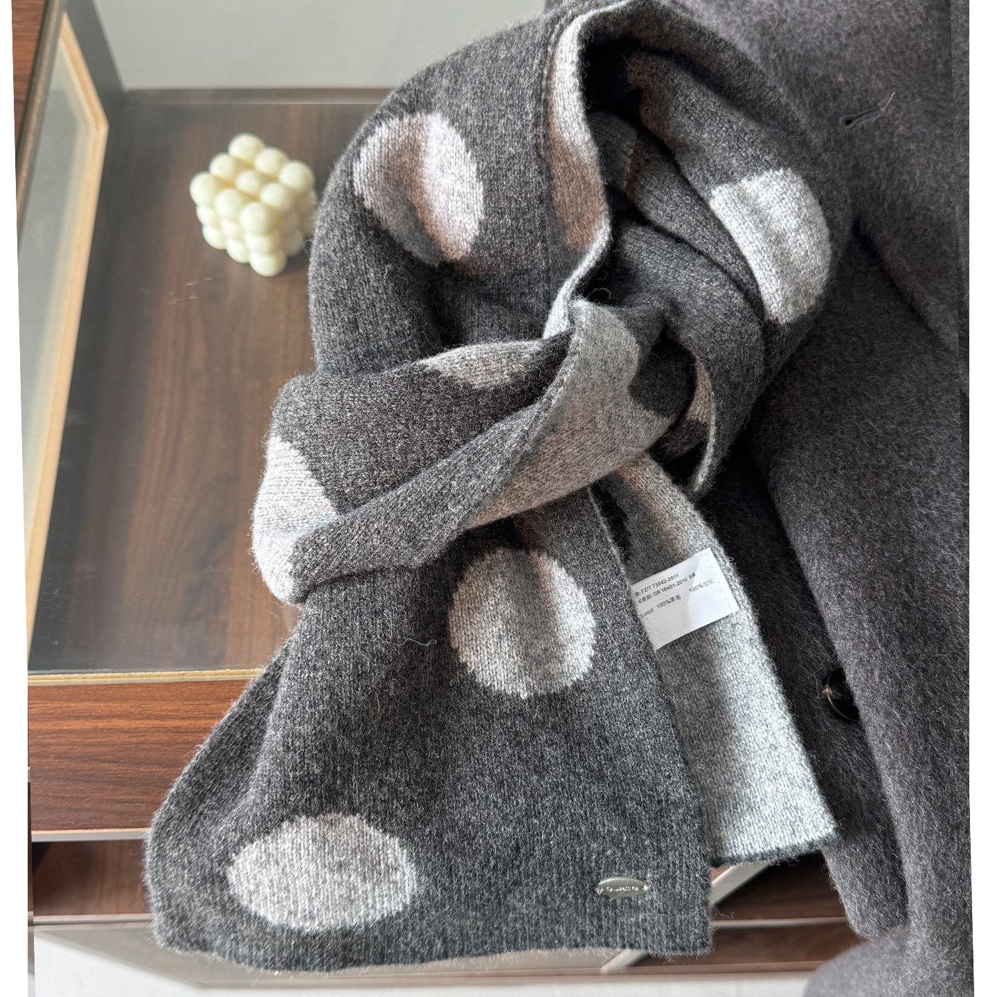 双面波尔卡圆点羊毛针织围巾秋冬