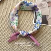 ootd通勤小方巾春夏薄款 童趣 蜡笔画头巾领巾 那些花儿 MIXMISS