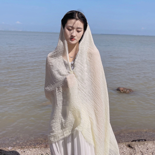 唯美出众！透气棉麻青海湖敦煌阿布扎比度假披肩沙漠新疆纱巾头巾