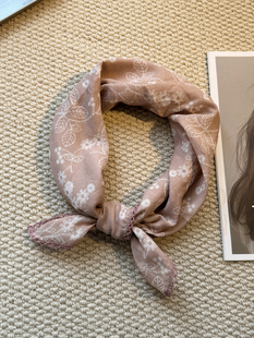 MIXMISS【温柔如斯粉】纯棉印花小方巾知性文艺薄棉领巾百搭头巾