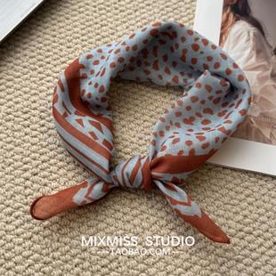 MIXMISS【2025年春新款】日系文艺拼色小方巾ootd通勤叠穿领巾