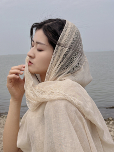 MIXMISS【超仙蕾丝】拼接棉围巾新疆阿联酋旅游头巾披肩遮阳多用
