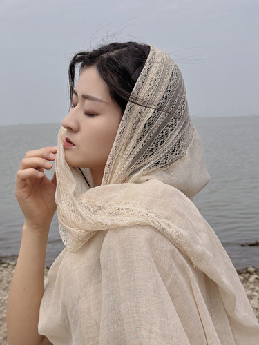 春夏超仙蕾丝拼接旅游披肩头巾