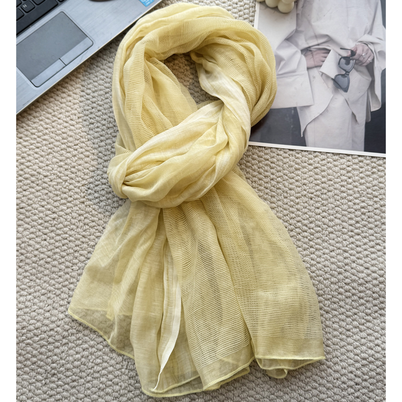 清冷樱草黄超仙法式薄围巾丝巾长