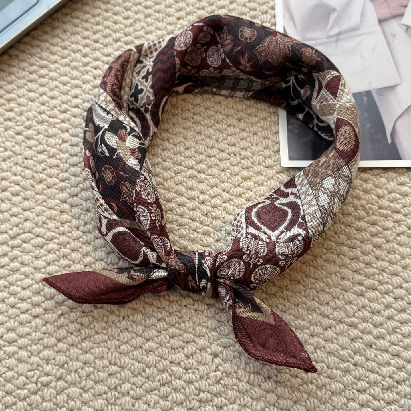 MIXMISS【酒渍玫瑰】ootd杂志风复古小方巾领巾文艺百搭腰封丝巾