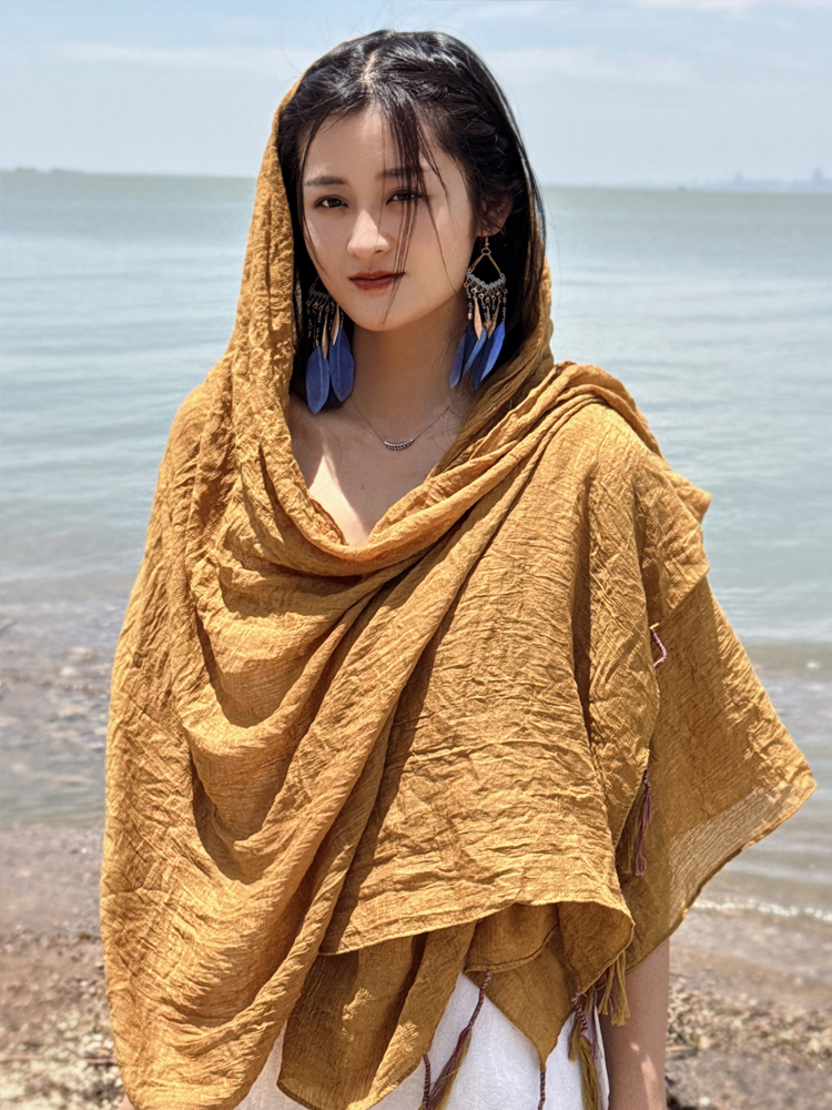 春夏废土风复古做旧黄披肩头巾