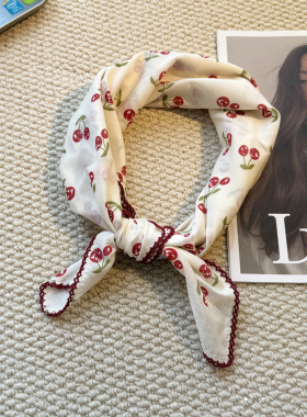 MIXMISS【两颗小樱桃】纯棉小方巾芭蕾少女风薄领巾百搭超甜头巾