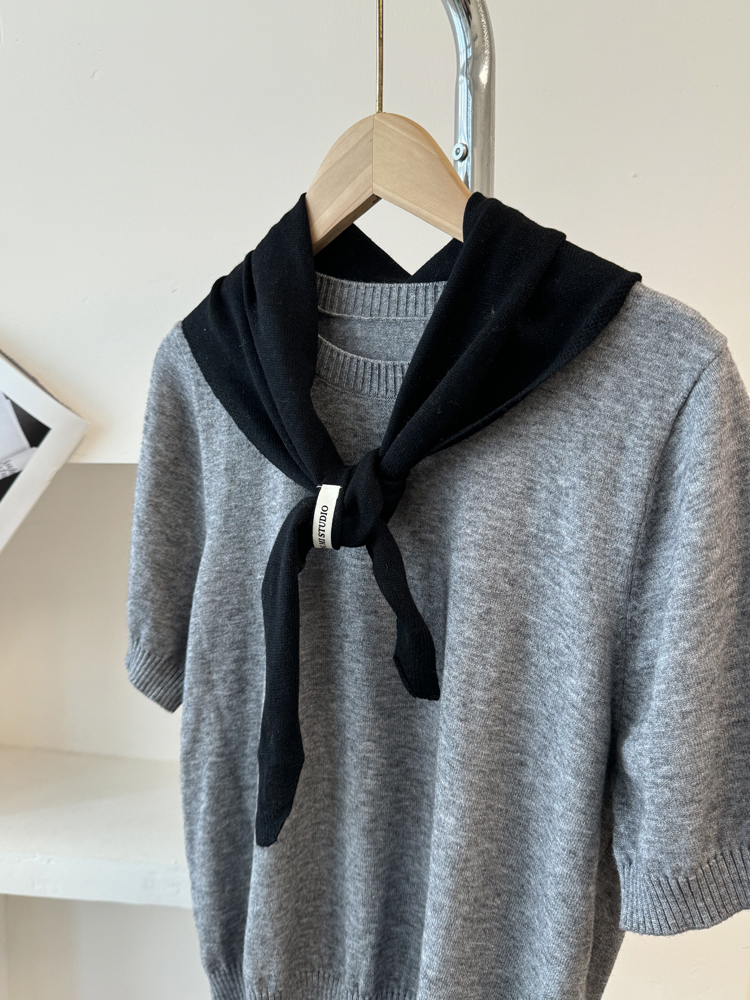 春秋格雷极简针织三角领巾腰封