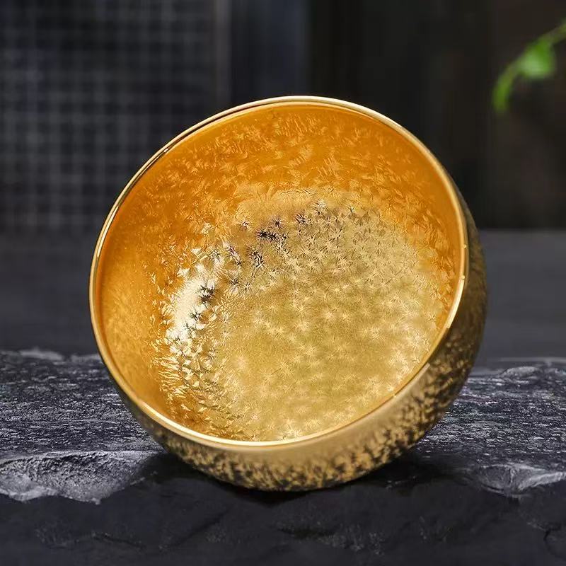 大师级鎏金陶瓷建盏品茗杯