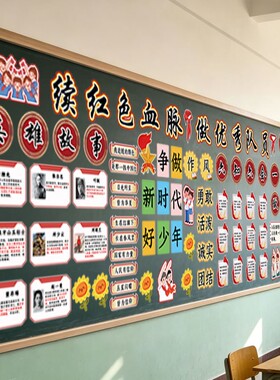 小学文化墙布置六知六会队史英雄故事墙贴少先队员风采班级黑板报