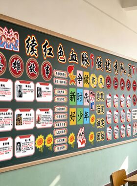 小学文化墙布置六知六会队史英雄故事墙贴少先队员风采班级黑板报