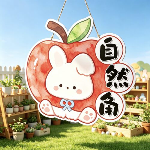 苹果猫兔子主题文化墙KT板装饰