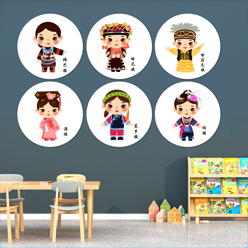 幼儿园传统服饰五十六56个民族大团结墙贴学校中国梦主题环创布置,家居饰品,软装墙贴,淘宝优惠券,粉丝福利购,淘宝优惠卷