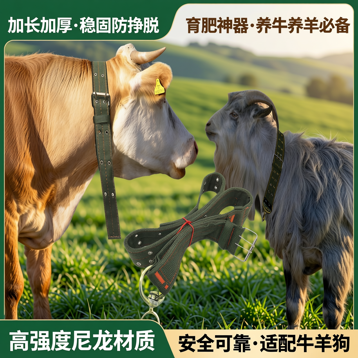 加长加厚栓牛脖套项圈笼头套扣育肥神器牛绳子养牛设备拴羊狗皮带