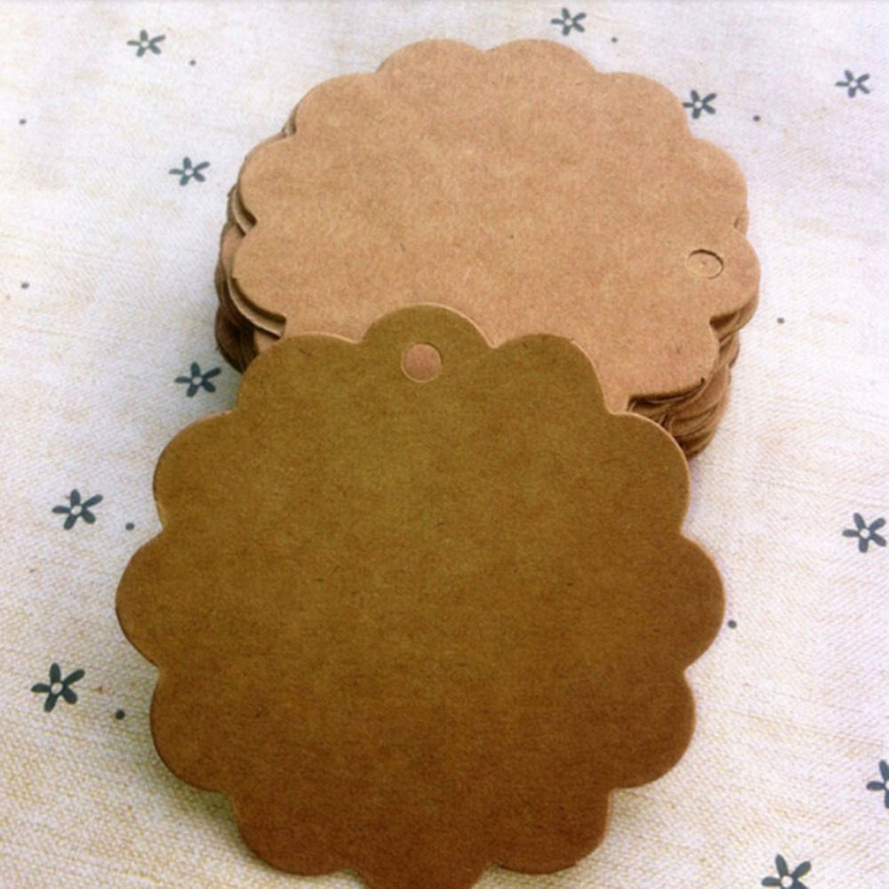 100pcs 6cm round scalloped kraft paper card gift tag circle