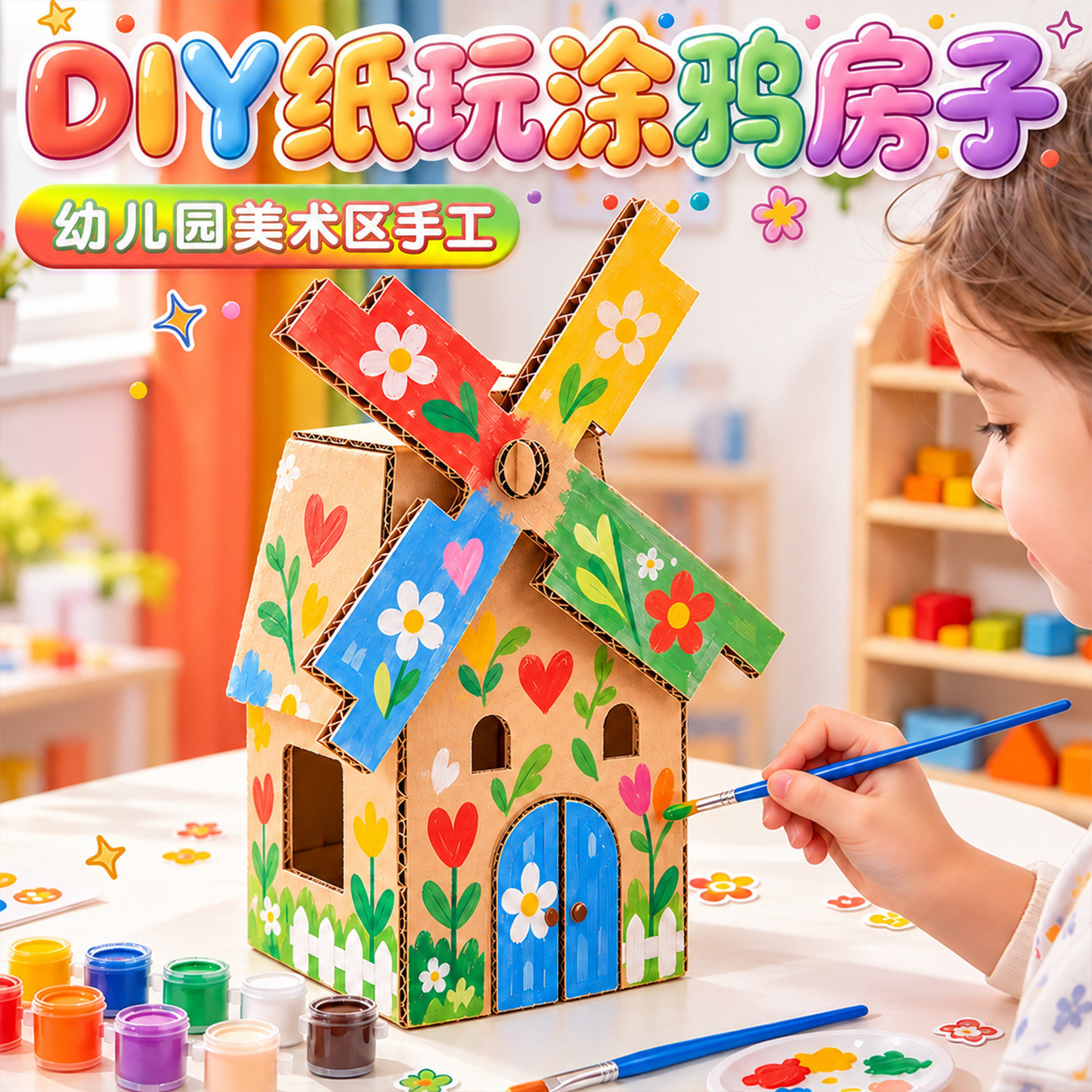 女孩火爆手工动手玩具涂鸦小房子diy幼儿园儿童美工区投放材料包