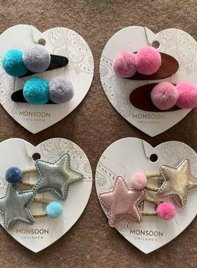 Monsoon Children儿童发卡粉色金色星星毛球球可爱边夹发夹刘海夹