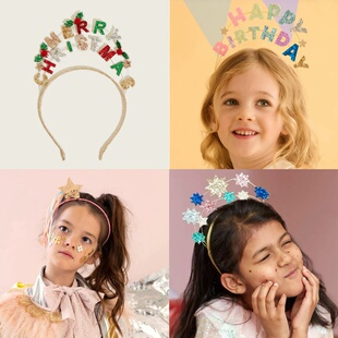 英国圣诞发箍新年舞会节日派对发饰网红ins字母立体头箍发饰