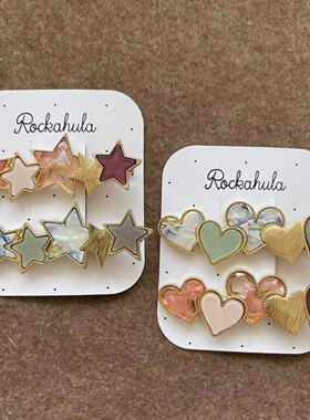 出口英国原单发卡粉紫色抹茶绿色星空爱心发夹边夹儿童鸭嘴夹