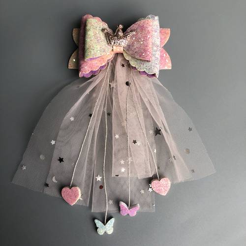 英国儿童亮片吊坠心形全包发夹