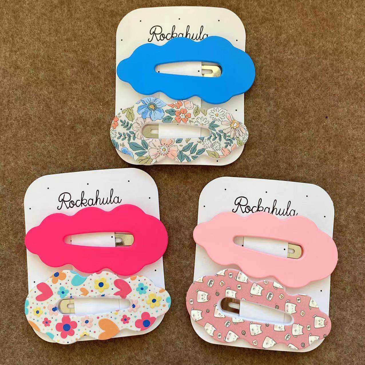 新款外贸发卡出口英国儿童发夹波浪印花撞色英伦风可爱树叶发饰