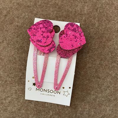 英国原单玫红色心形边夹儿童发夹