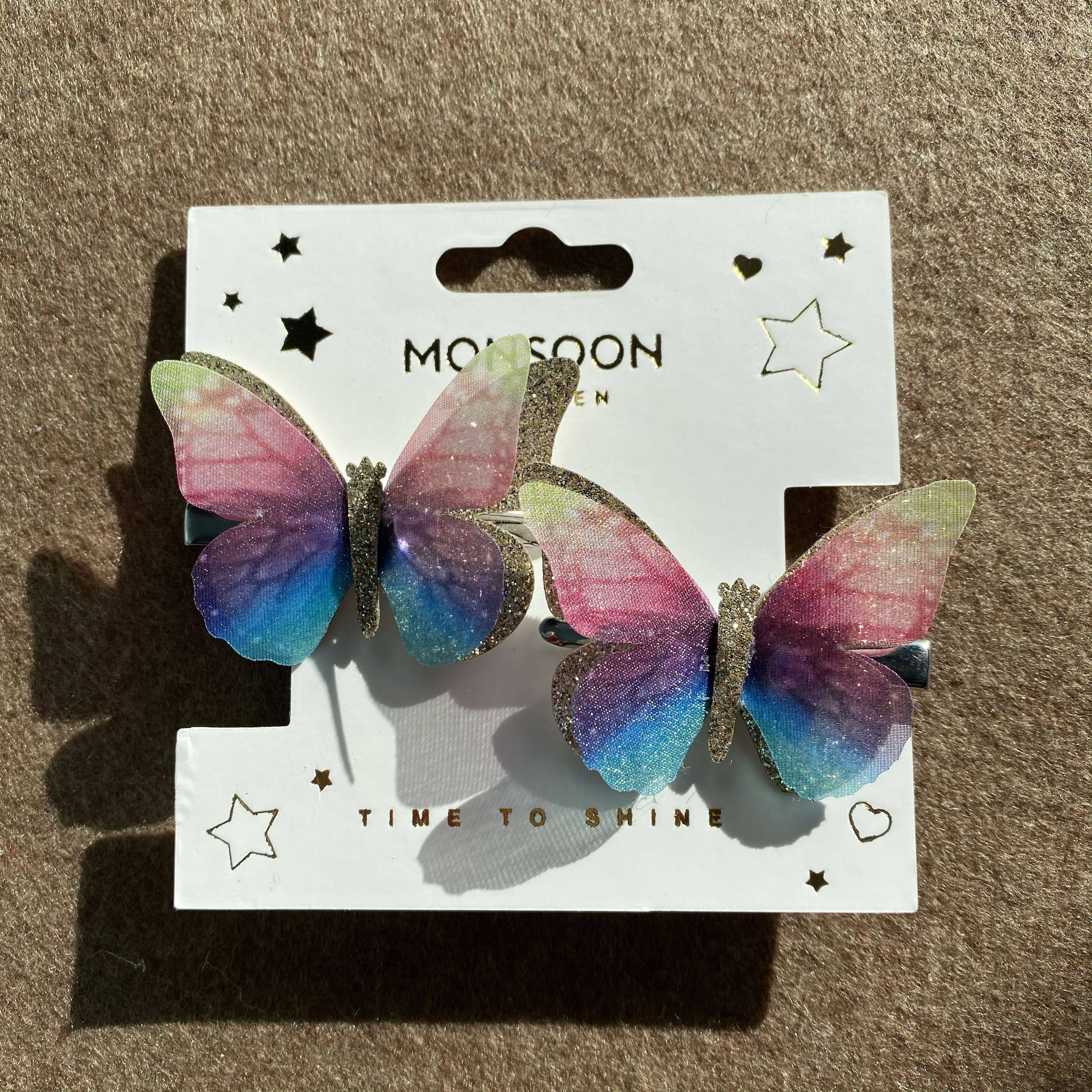 Monsoon Children儿童发卡出口英国订单幻彩蝴蝶亮钻闪亮发夹边夹