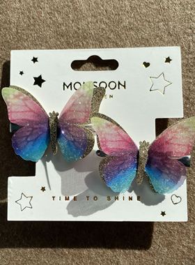 Monsoon Children儿童发卡出口英国订单幻彩蝴蝶亮钻闪亮发夹边夹