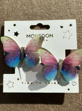 Monsoon Children儿童发卡出口英国订单幻彩蝴蝶亮钻闪亮发夹边夹