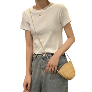 2026夏季新款百搭性感修身显瘦短款纯色T恤短袖女上衣ins潮打底衫