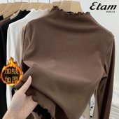 秋冬新款 德绒半高领木耳边内搭加厚双面绒保暖设计感百搭打底衫 女