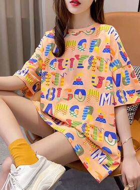 2026夏季新款潮牌超火cec宽松大码中长款短袖体恤女闺蜜ins潮短袖