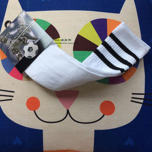 包邮儿童足球袜长筒白色黑条过膝纯棉足球袜子男女球袜运动长袜