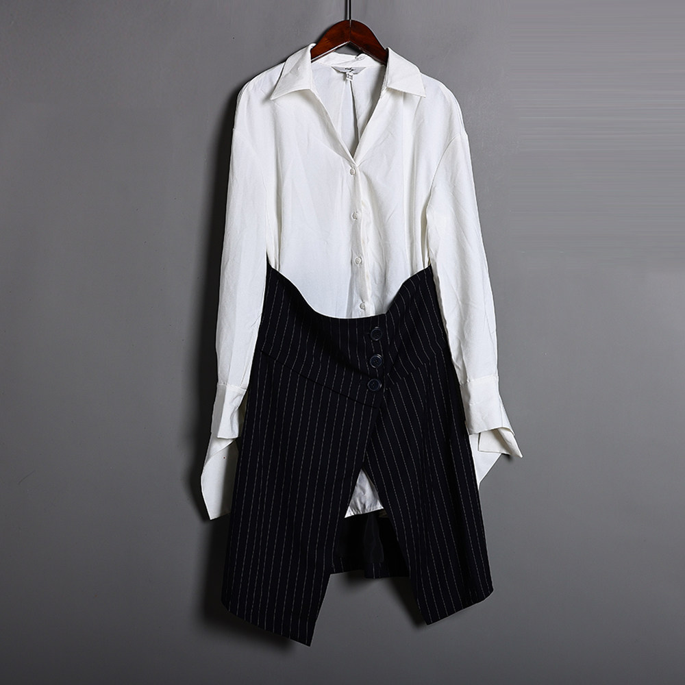 韩版时尚设计感假两件衬衫裙2025年春秋季新品女装拼接连衣裙潮