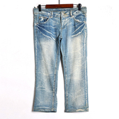 直筒牛仔裤 时尚 磨白七分裤 休闲裤 潮 夏季 减龄洋气做旧中裤 新女装