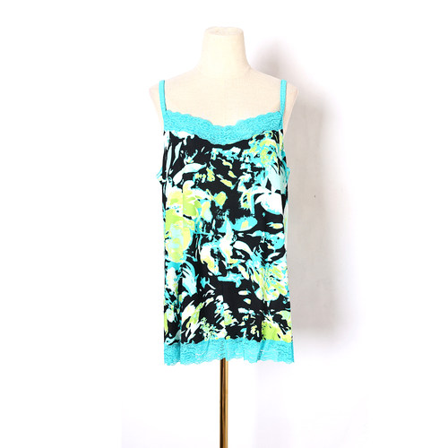 2025年夏季女式时尚洋气蕾丝拼接印花吊带薄款针织吊带大码胖MM潮