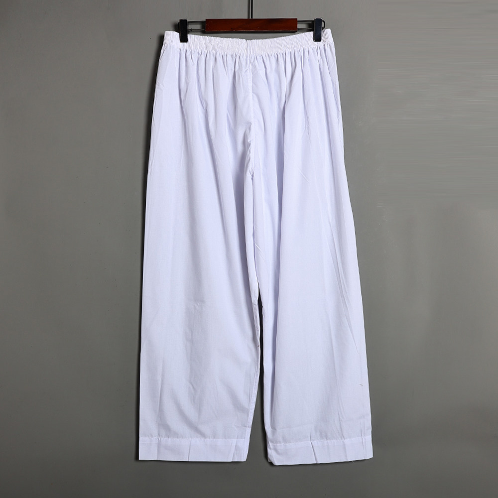 春夏季时尚男女同款宽松大码松紧腰白色家居裤睡裤薄款透气长裤潮
